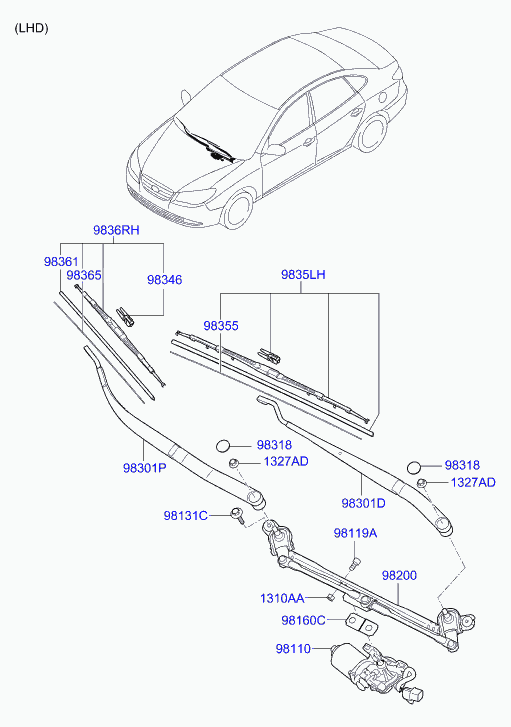 Hyundai 983502H050 - Щітка склоочисника autozip.com.ua