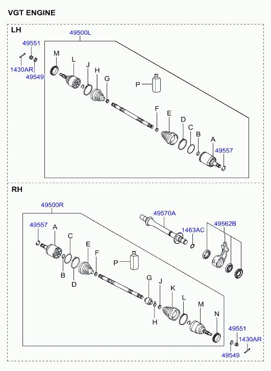 Hyundai 49501-2E900 - Шарнірний комплект, ШРУС, приводний вал autozip.com.ua