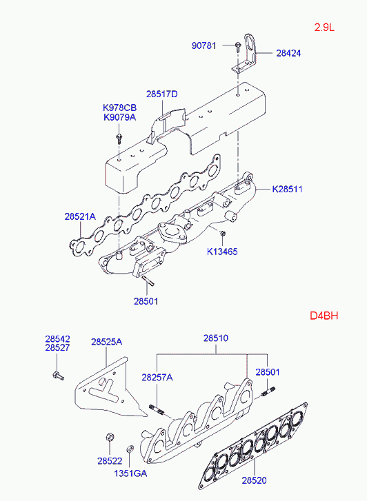 Hyundai 0K551-13461A - Комплект прокладок, випускний колектор autozip.com.ua