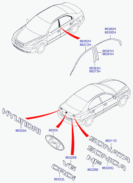 Hyundai 863223K000 - Емблема задніх дверей autozip.com.ua