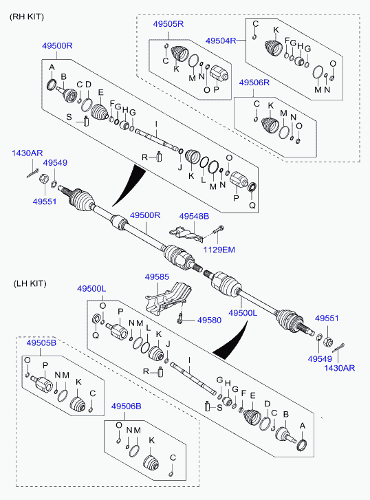 KIA 49500-2L010 - Шарнірний комплект, ШРУС, приводний вал autozip.com.ua