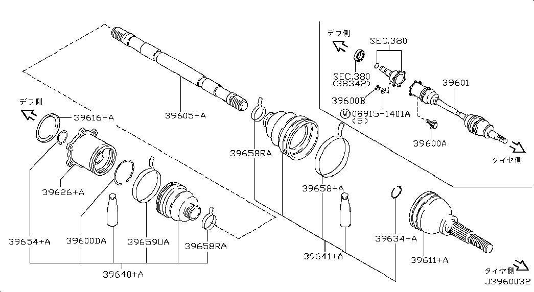 NISSAN 39711-AR402 - Шарнірний комплект, ШРУС, приводний вал autozip.com.ua