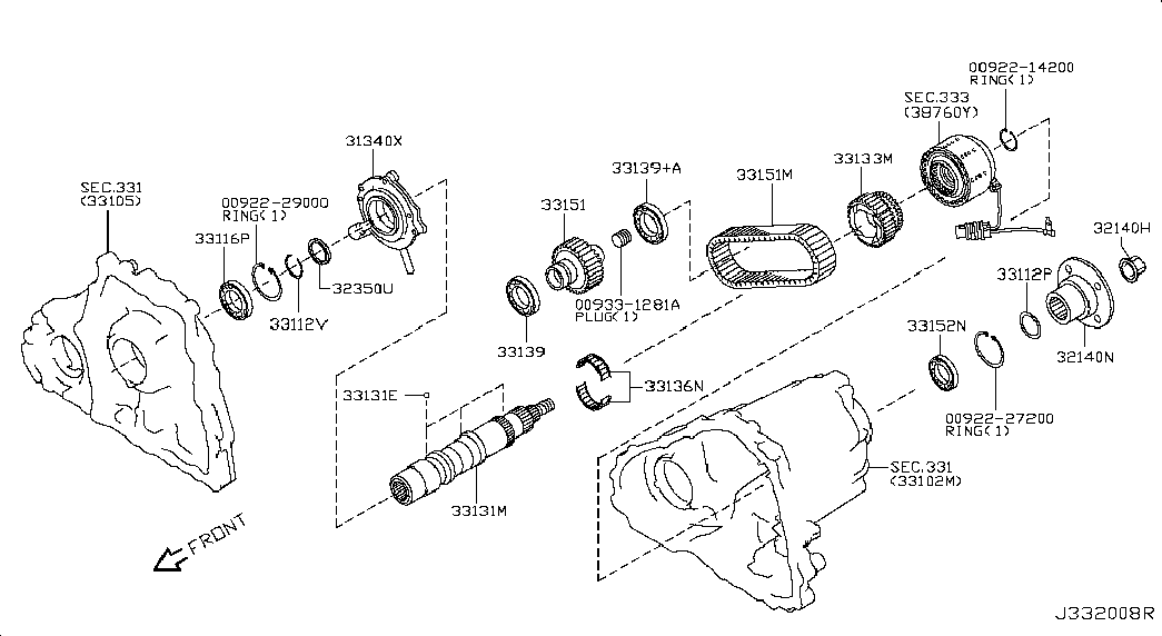 NISSAN 33122-05U00 - BEARING-FRONT DRIVE SHAFT autozip.com.ua