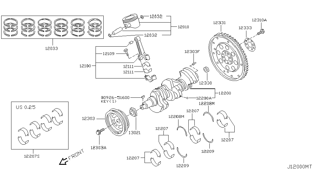 NISSAN 12033-8J100 - Комплект поршневих кілець autozip.com.ua