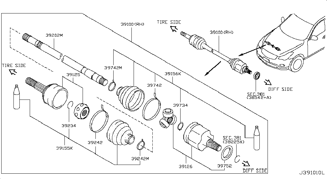 NISSAN 39211-EG000 - Шарнірний комплект, ШРУС, приводний вал autozip.com.ua