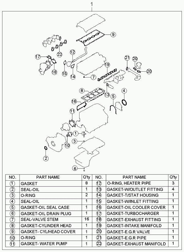 Hyundai K0AH1-10-270A - Комплект прокладок, головка циліндра autozip.com.ua