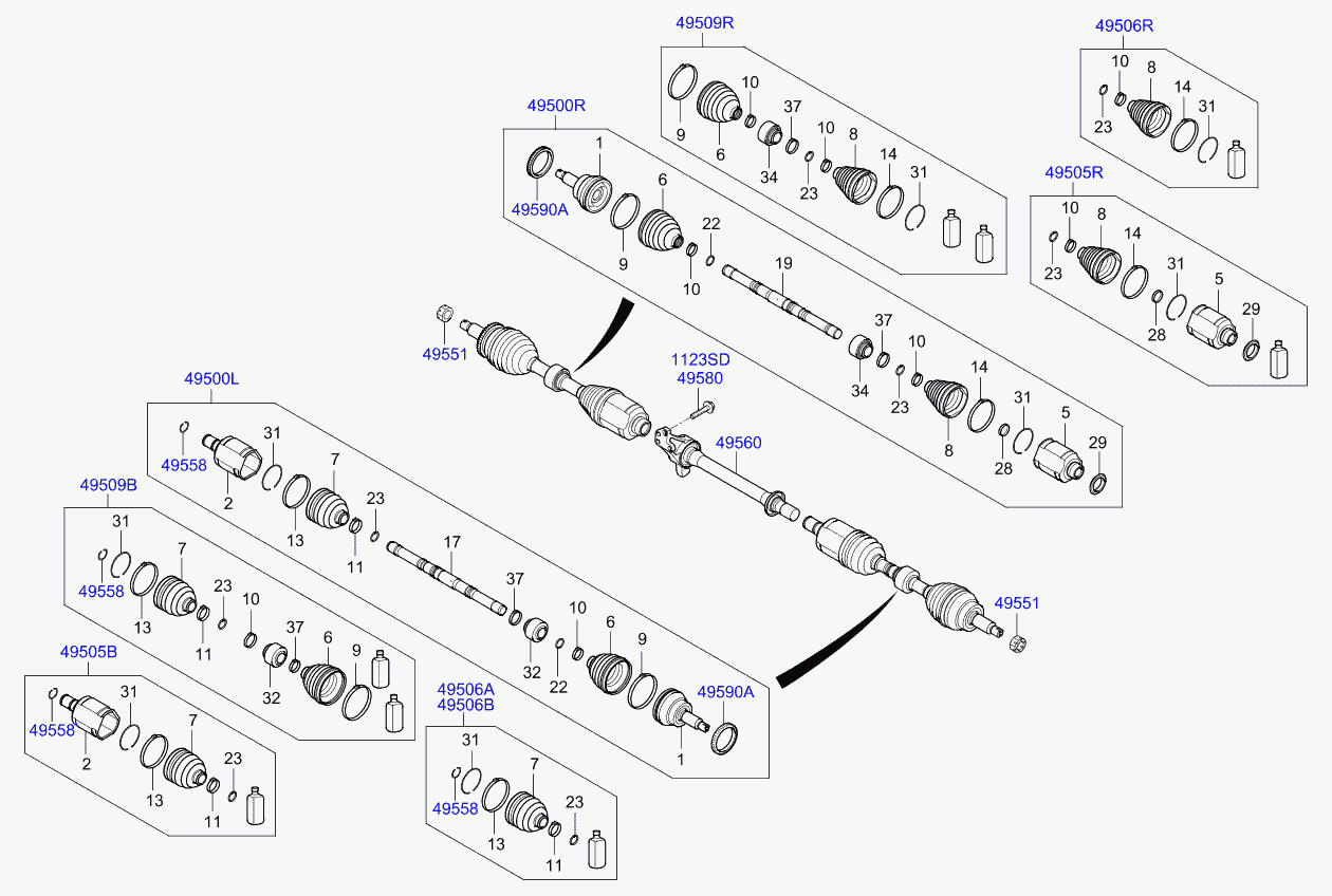 KIA 49582-2W110 - Joint kit - front axle differential side, lh autozip.com.ua