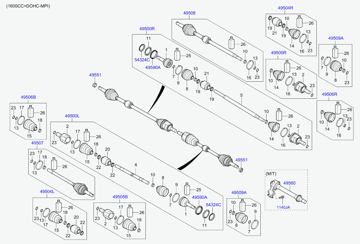 Hyundai 49542H5105 - Шарнірний комплект, ШРУС, приводний вал autozip.com.ua