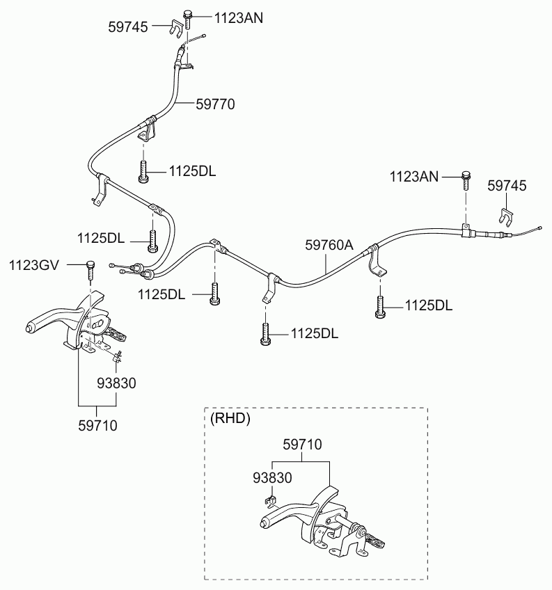 Hyundai 597701P000 - Трос, гальмівна система autozip.com.ua