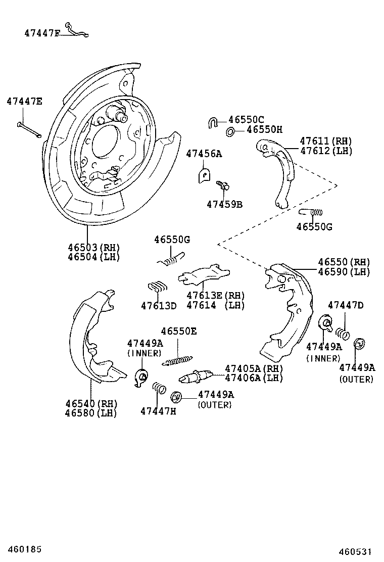 TOYOTA 4654048010 - Комплект гальм, ручник, парковка autozip.com.ua