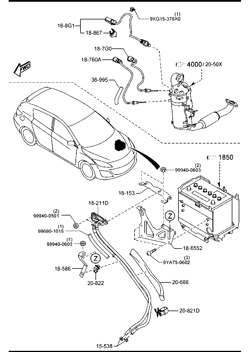 MAZDA Y650-18-761 - Датчик, температура вихлопних газів autozip.com.ua