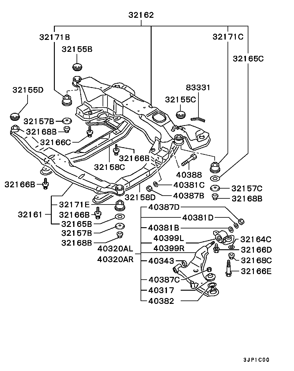 Mitsubishi MB57 3938 - Ремонтний комплект, що несуть / напрямні шарніри autozip.com.ua