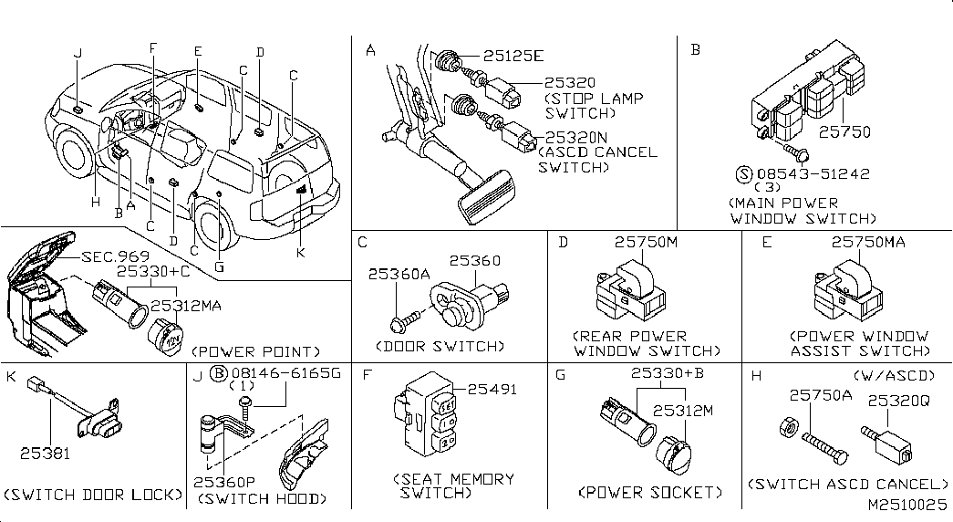 NISSAN 25401EB302 - Вимикач, стеклолод'емнік autozip.com.ua