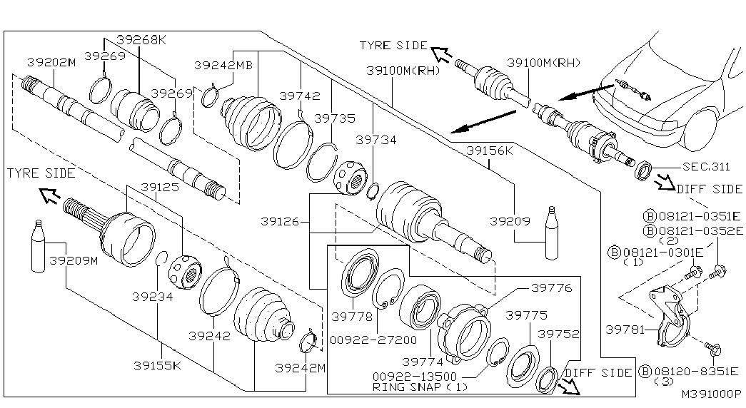 NISSAN 39211-5V070 - Шарнірний комплект, ШРУС, приводний вал autozip.com.ua