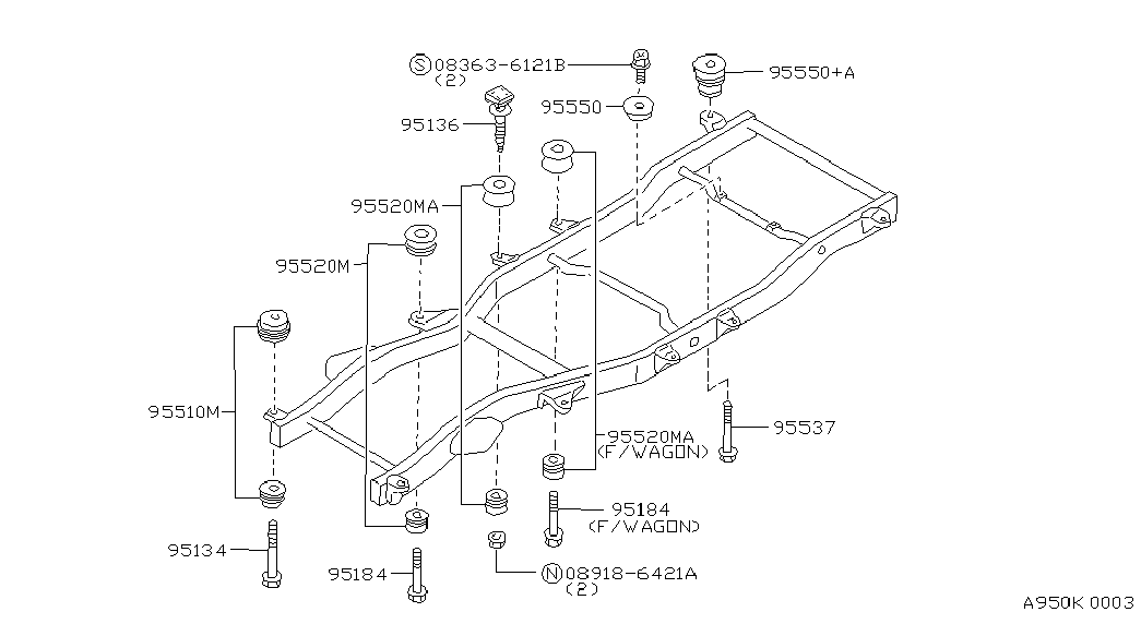 NISSAN 95520-VB000 - Втулка, балка мосту autozip.com.ua