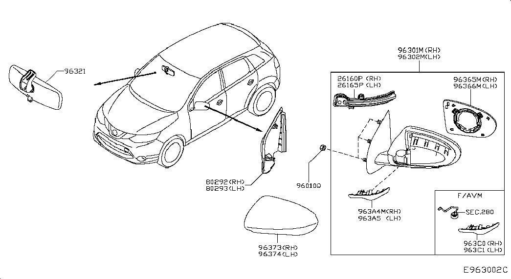 NISSAN 963A5-4EA0A - Покриття, зовнішнє дзеркало autozip.com.ua