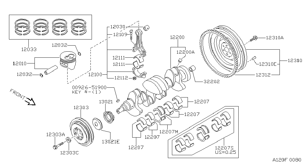 NISSAN 12261-54A00 - Комплект підшипників колінчастого вала autozip.com.ua