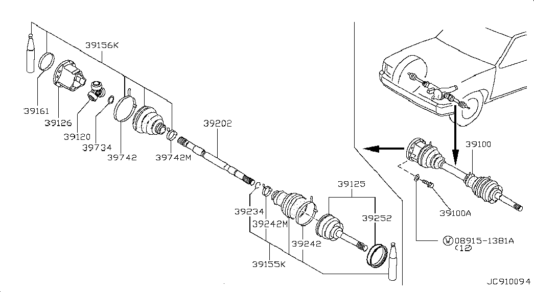 NISSAN 39100-58G60 - Шарнірний комплект, ШРУС, приводний вал autozip.com.ua