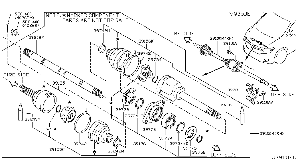 NISSAN 39774-5Y70E - Підшипник, приводний вал autozip.com.ua