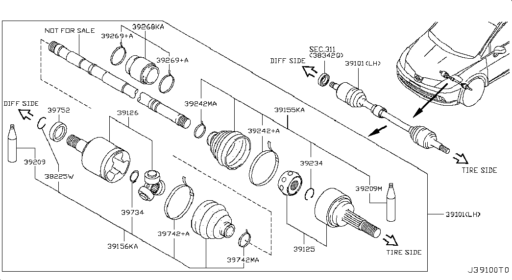 NISSAN 397113U000 - Шарнірний комплект, ШРУС, приводний вал autozip.com.ua