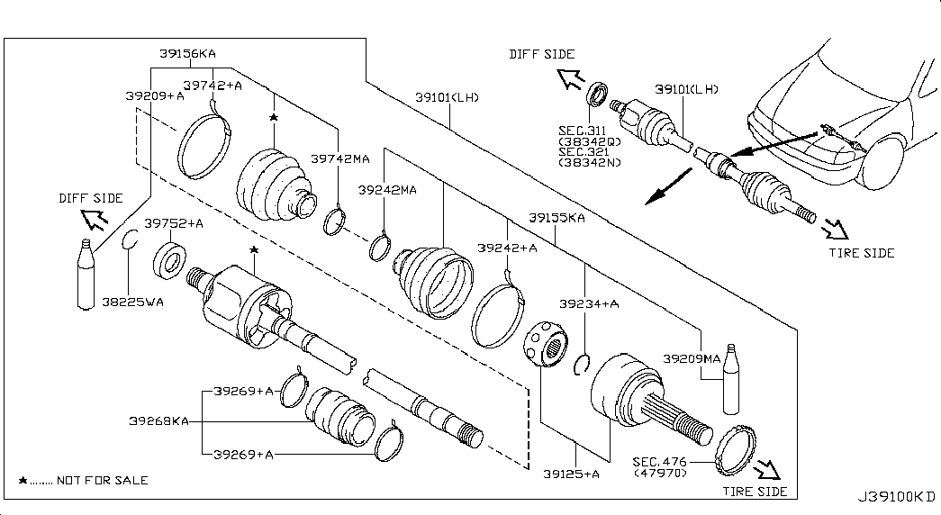 NISSAN #39101-8H315 - Шарнірний комплект, ШРУС, приводний вал autozip.com.ua