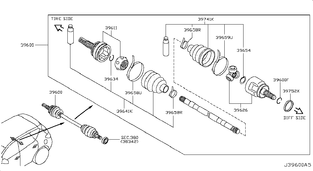 NISSAN 39241-2U627 - Пильник, приводний вал autozip.com.ua