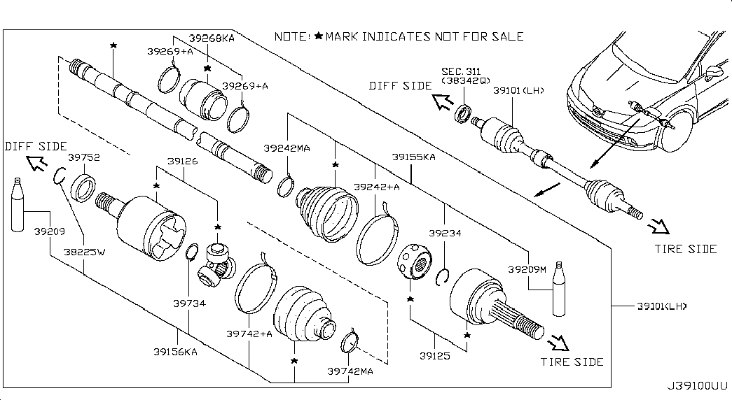 NISSAN 39741-3U025 - Пильник, приводний вал autozip.com.ua