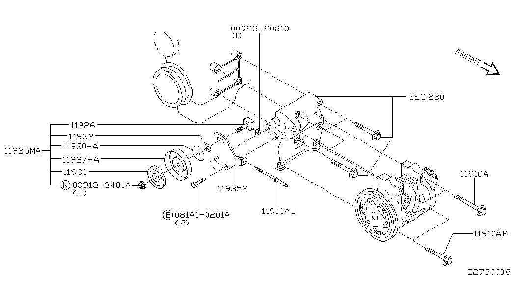 NISSAN 11947-0W000 - Паразитний / провідний ролик, поліклиновий ремінь autozip.com.ua