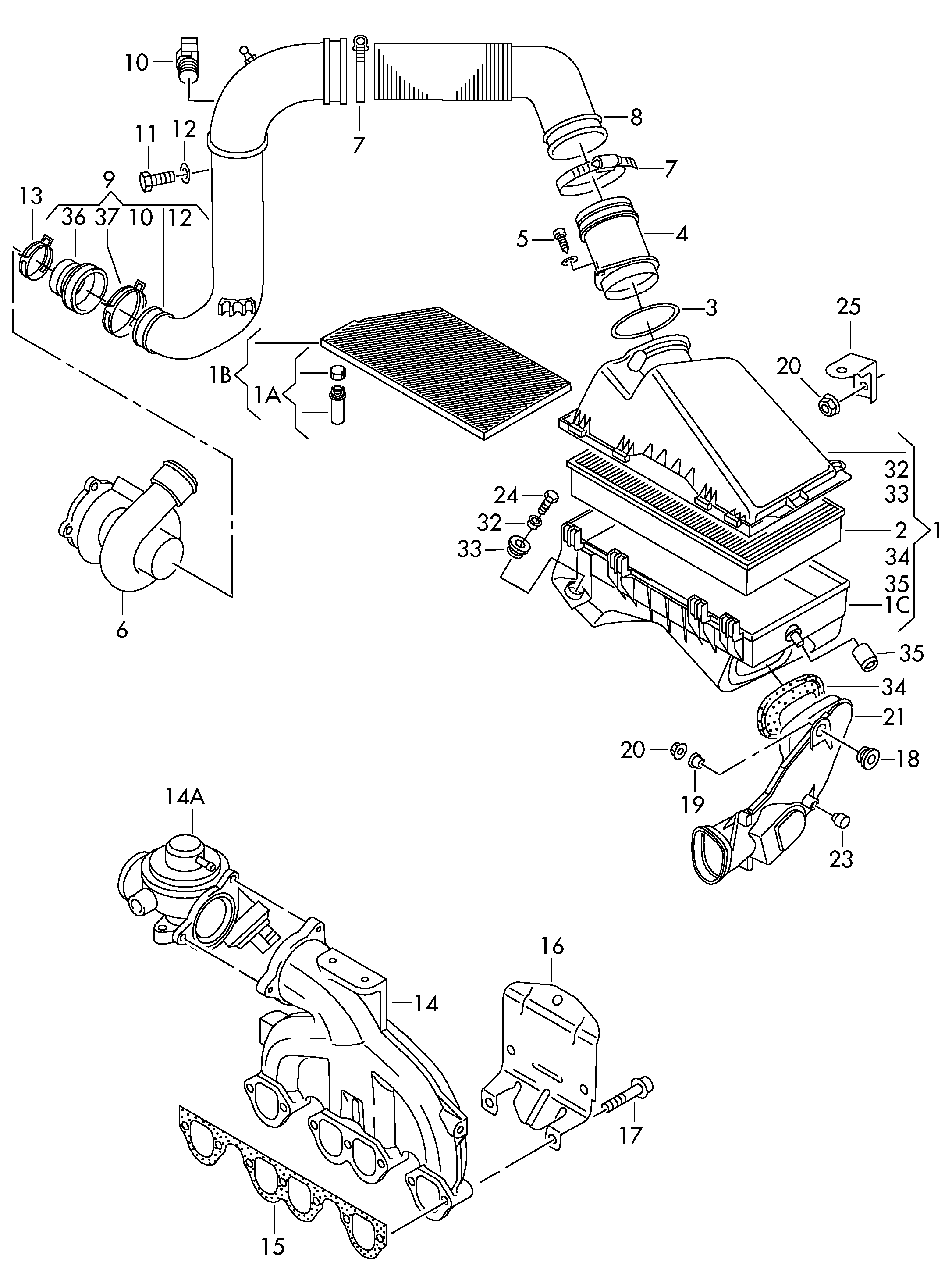 VAG 1J0 129 627 A - Трубка нагнітається повітря autozip.com.ua