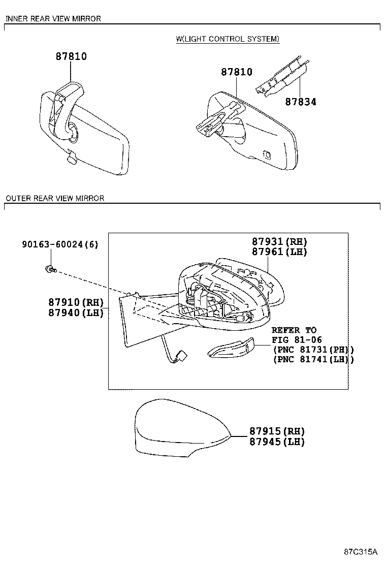 TOYOTA 87908-0D600 - Дзеркальне скло, зовнішнє дзеркало autozip.com.ua