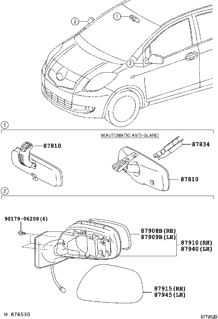 TOYOTA 87908-0D260 - Дзеркальне скло, зовнішнє дзеркало autozip.com.ua