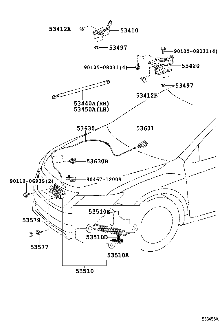 TOYOTA 5345006100 - Газова пружина, капот autozip.com.ua