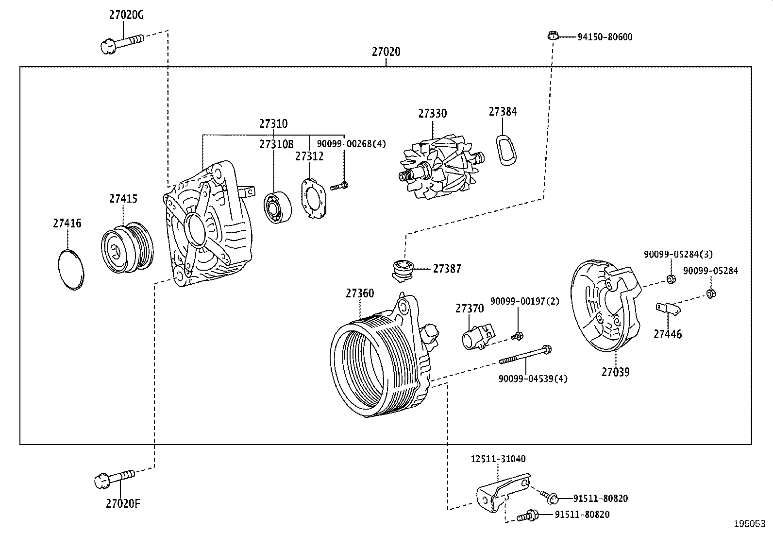 TOYOTA 27415-0W131 - Ремінний шків, генератор autozip.com.ua