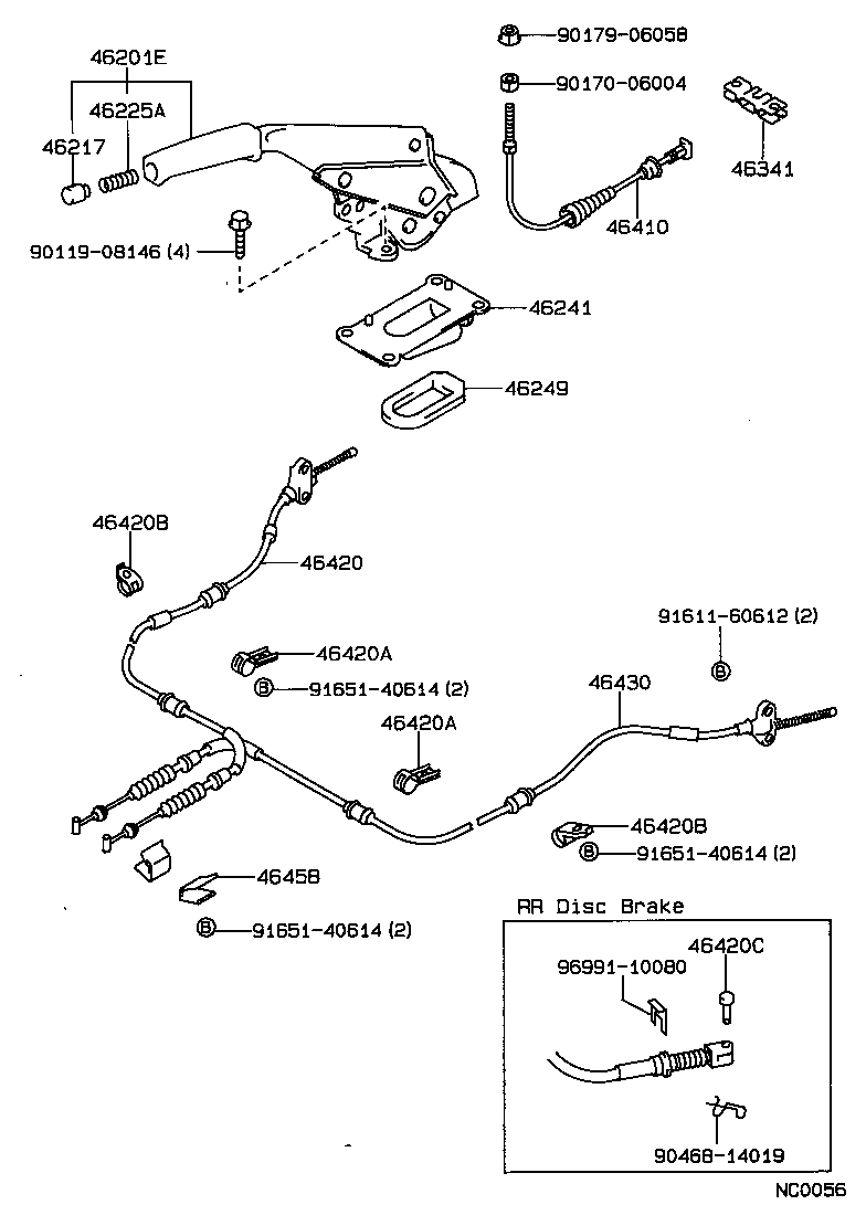 TOYOTA 46420-12340 - Трос, гальмівна система autozip.com.ua