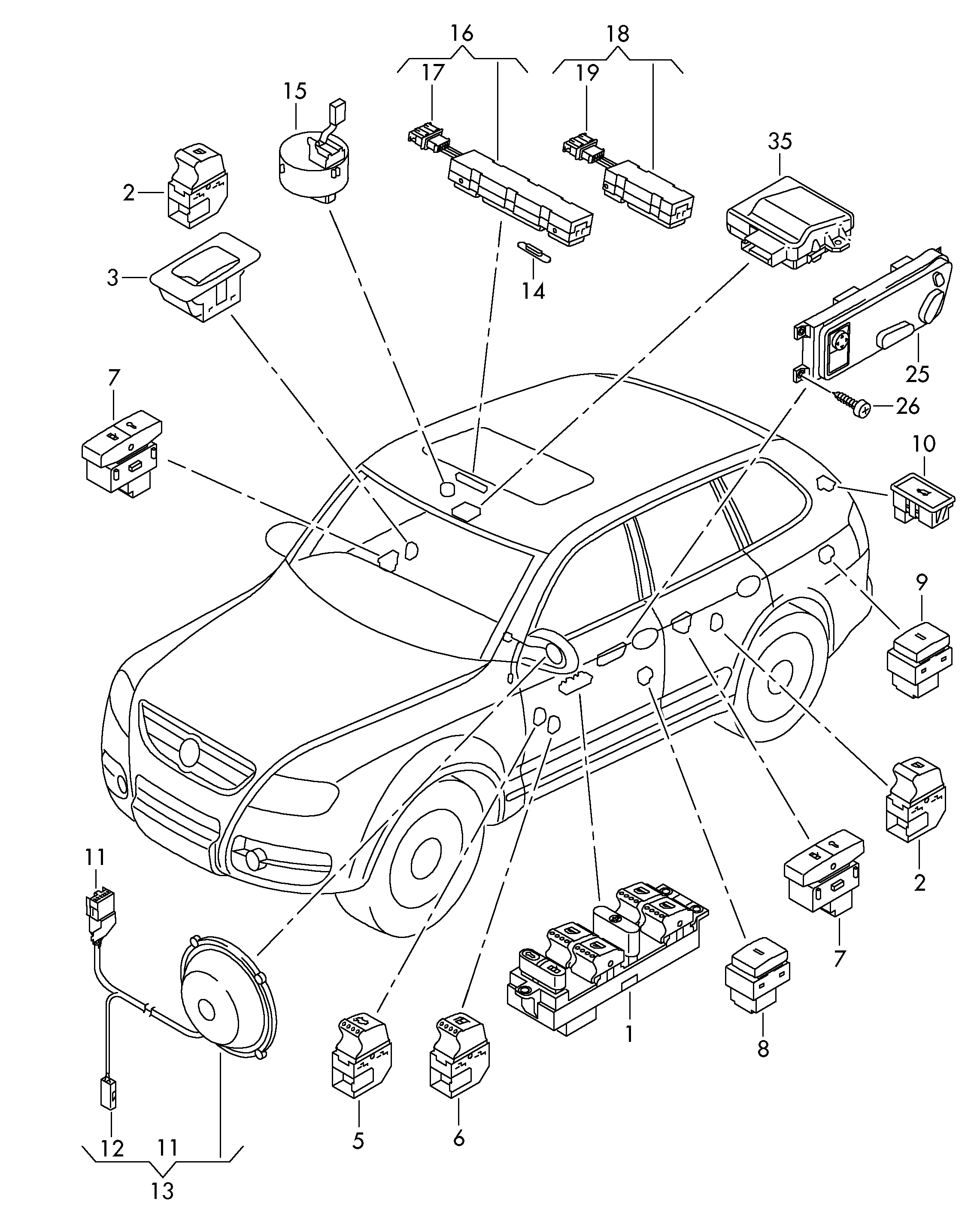 VW 7L6 959 857E - Вимикач, стеклолод'емнік autozip.com.ua